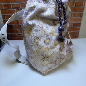 Victoria's Secret Cream Floral Drawstring book bag blanket in 0ne